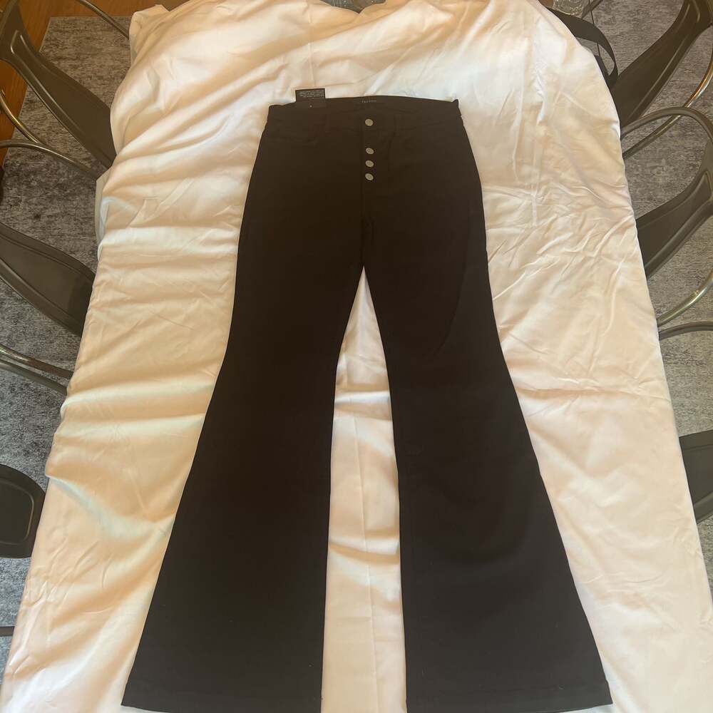 J Brand Maria High Rise Button Front Flare Jeans in Black